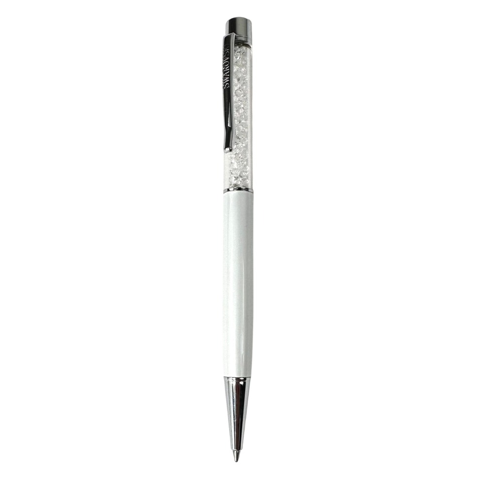 Swarovski Crystalline White Pen Silver Tone Accents Logo Refillable Gift Writes! - Picture 2 of 8